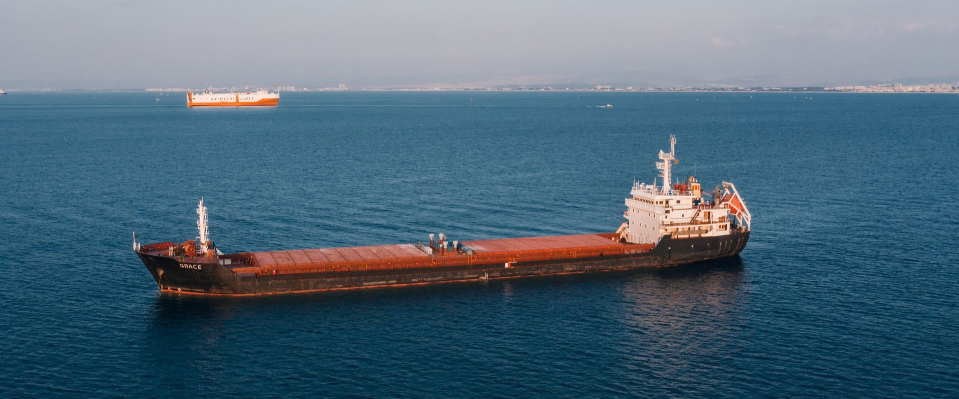 Wide view of a ship at sea