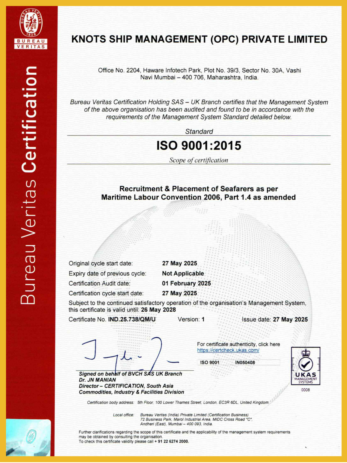 ISO Certification, Knotship Management